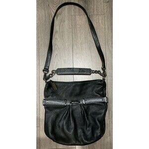Kenneth Cole Pebbled Black Leather Shoulder & Top Handle Pleated Bucket Bag M/L